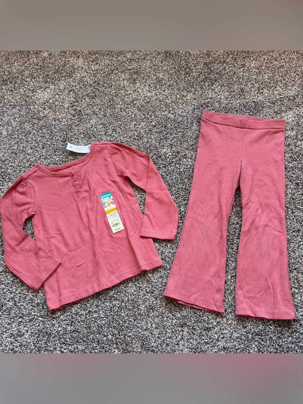 Girls Ribbed Two-Piece Set in Dusty Rose